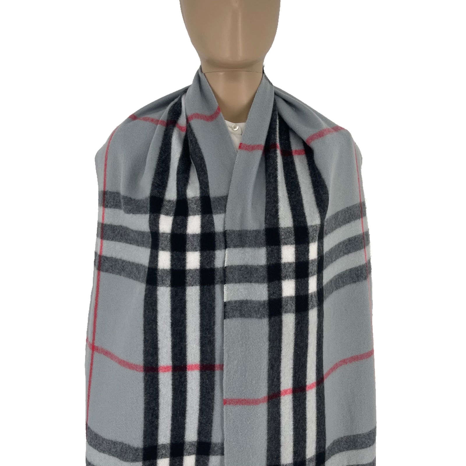 Burberry Grey Plaid 100% Cashmere Scarf - 2