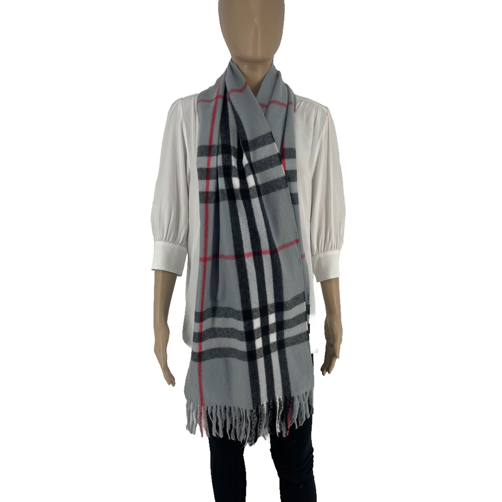 Burberry Grey Plaid 100% Cashmere Scarf - 3