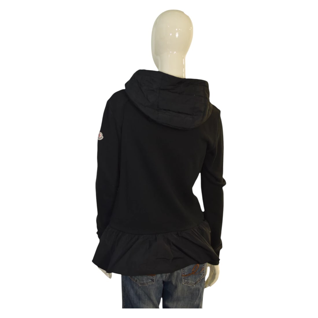 MONCLER Black Cotton Ruffled Long Sleeve Hooded top size S - 2
