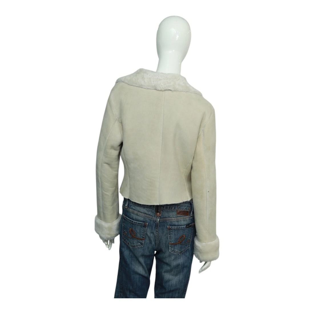 Nicole Farhi Beige Sheepskin Double Breasted Short Jacket Coat size UK 10 - 2