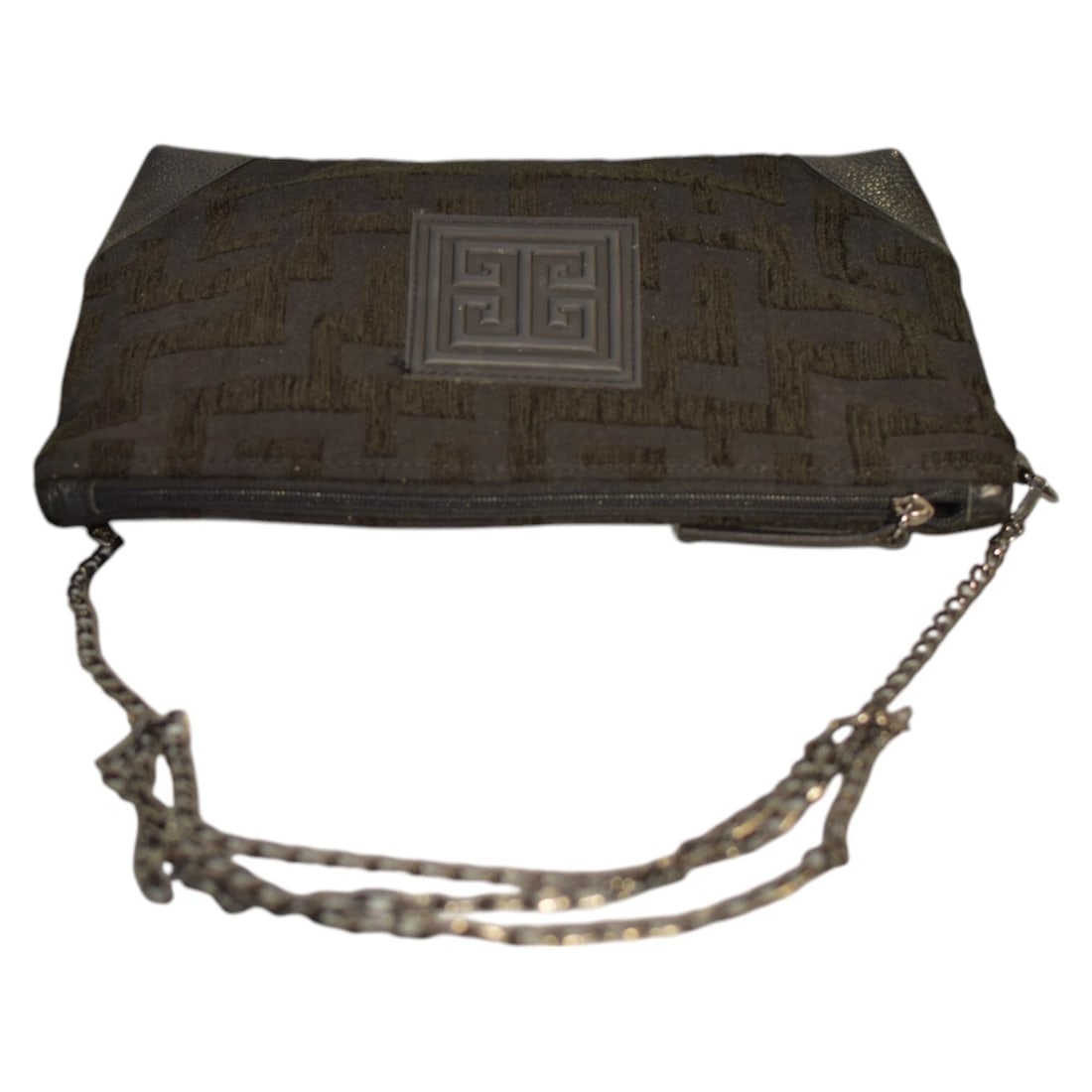 El. Black Jacquard Fabric Meander Long Chain Crossbody Bag Handbag - 5