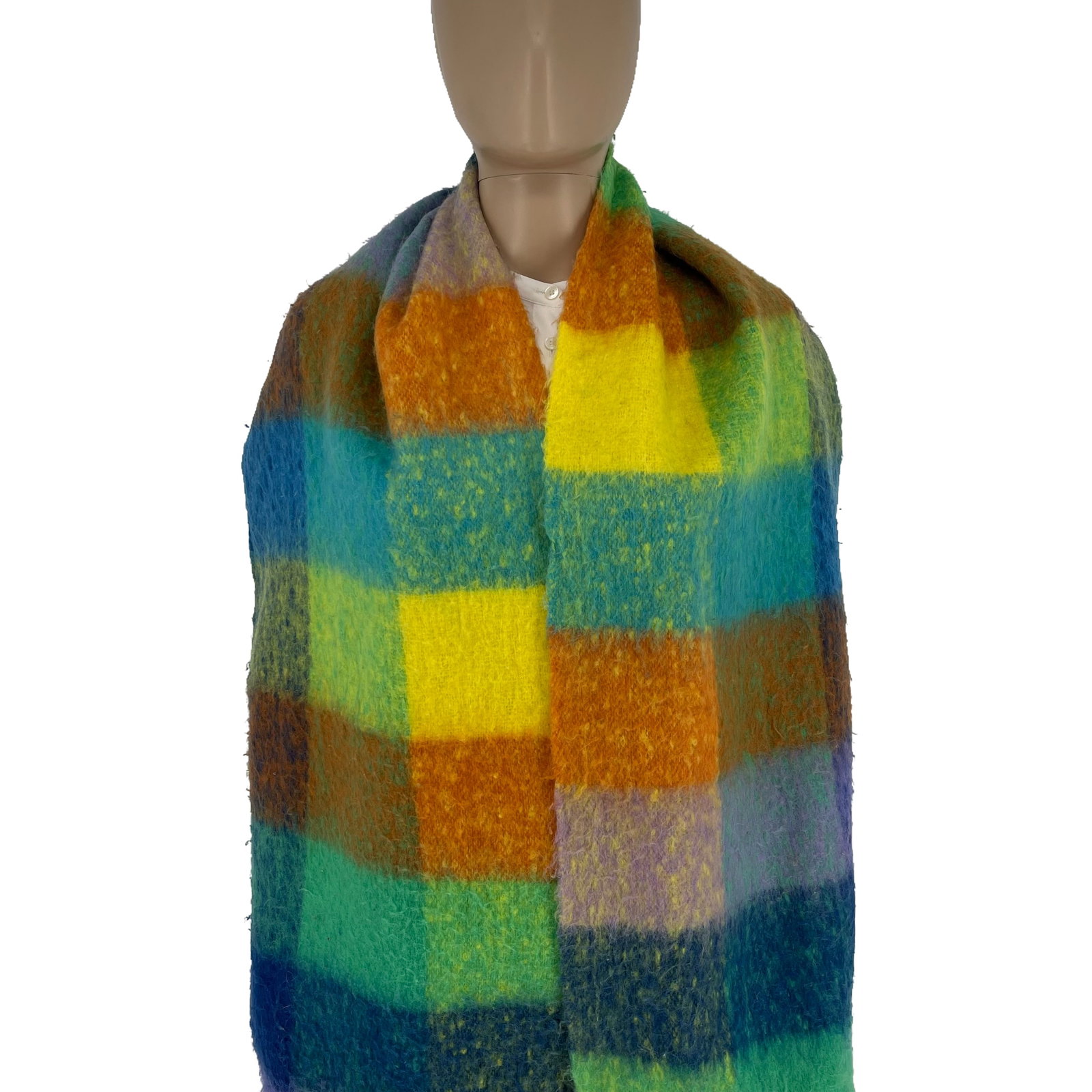 Acne Studios Green Colored Block 80% Wool Scarf - 2
