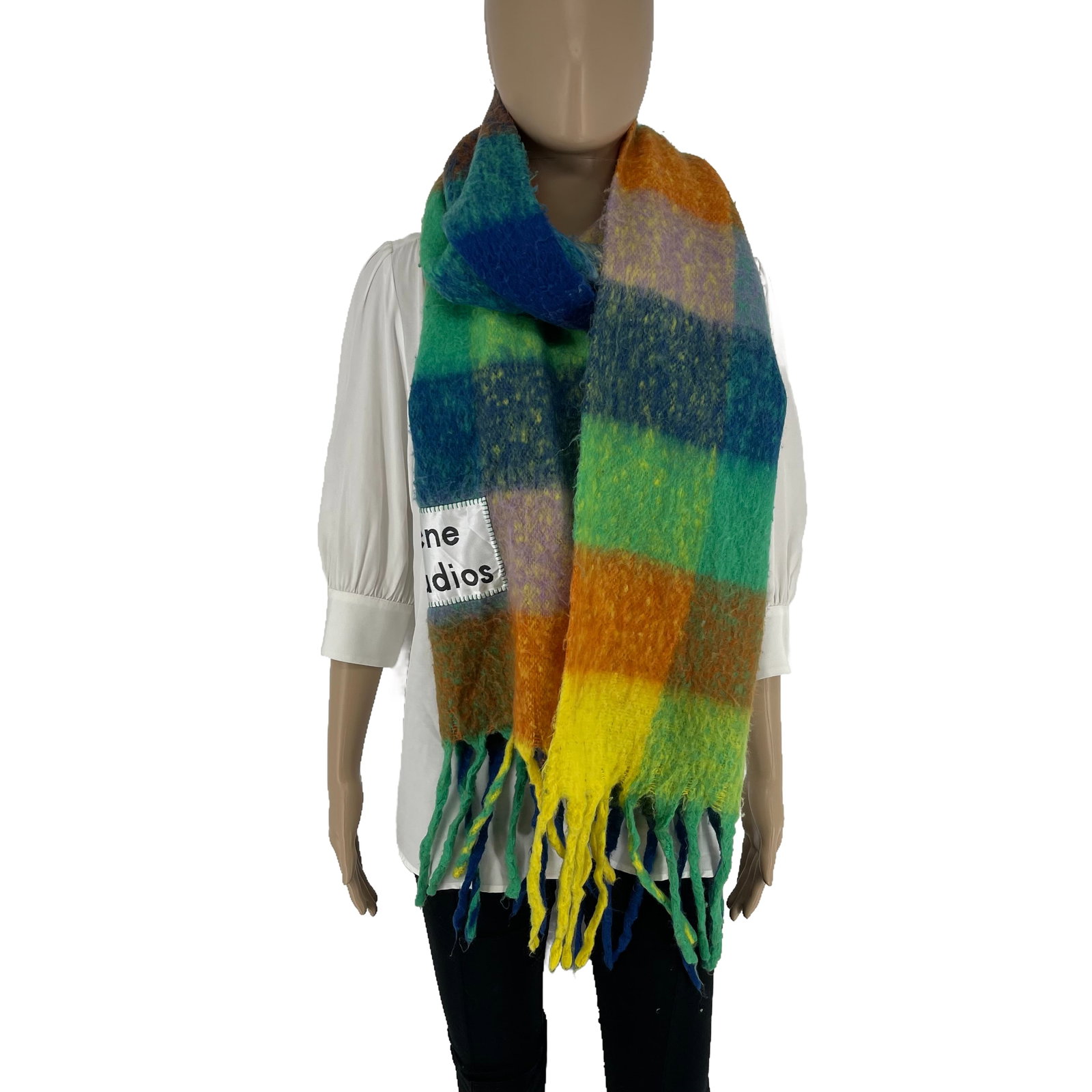 Acne Studios Green Colored Block 80% Wool Scarf - 4