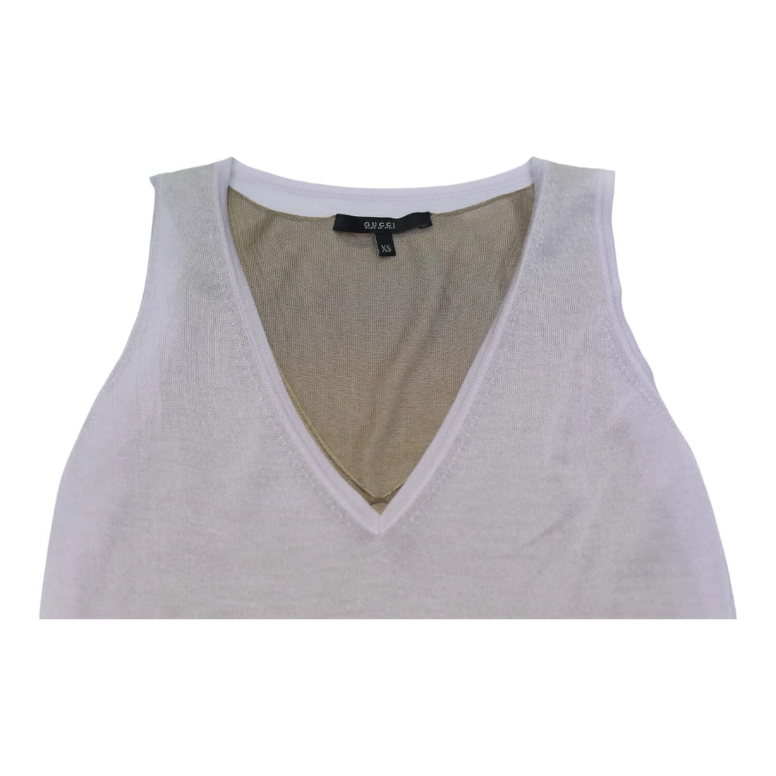 Gucci Sleeveless Two-Piece 100% Cashmere Sweater V-neck Cami Top Lilac Tan XS - 7