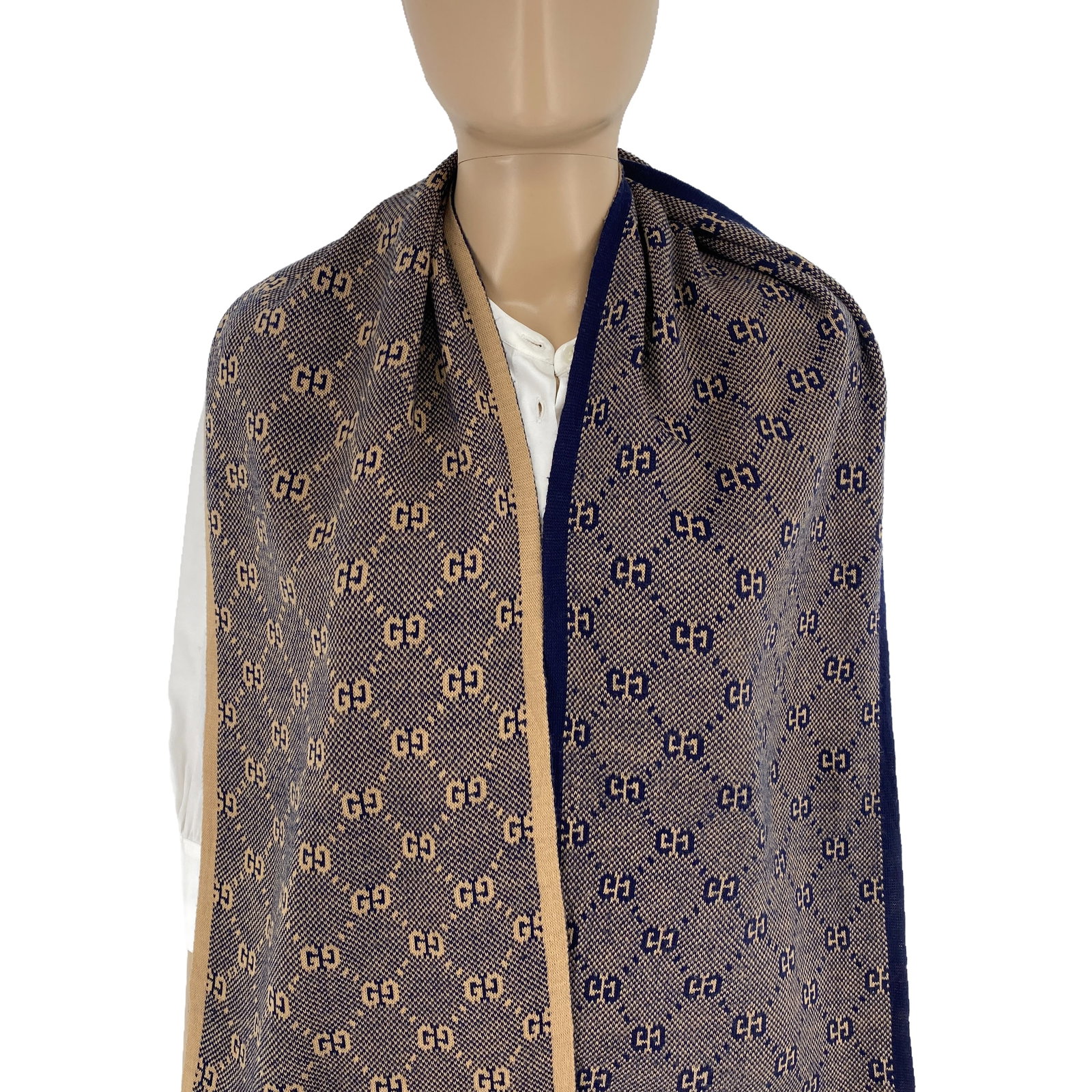 Gucci Blue & Brown 100% Soft Wool Scarf - 2