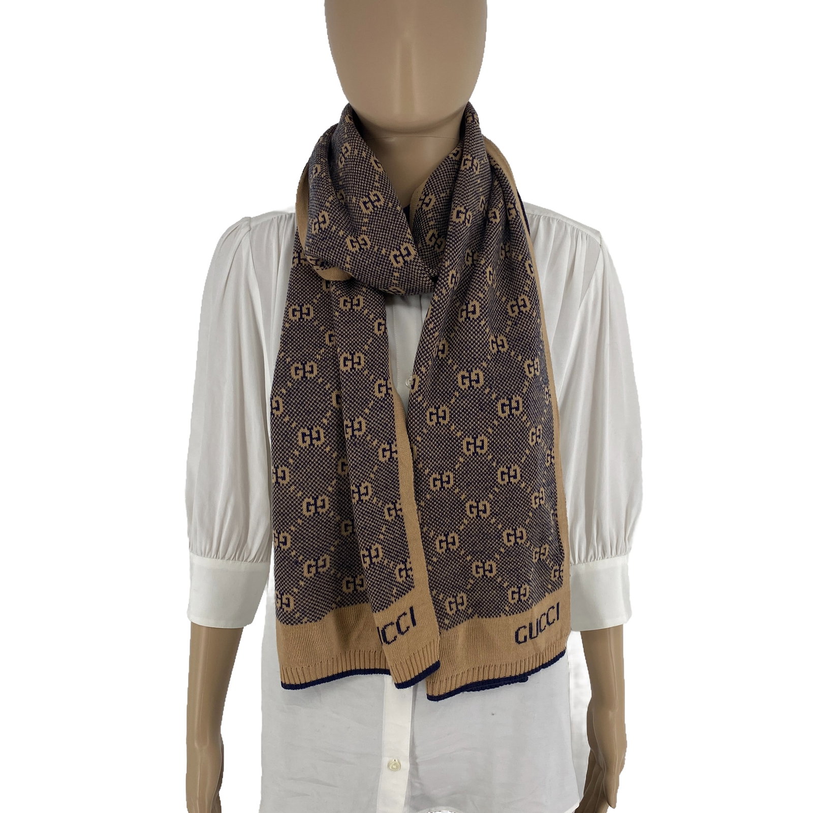 Gucci Blue & Brown 100% Soft Wool Scarf - 4