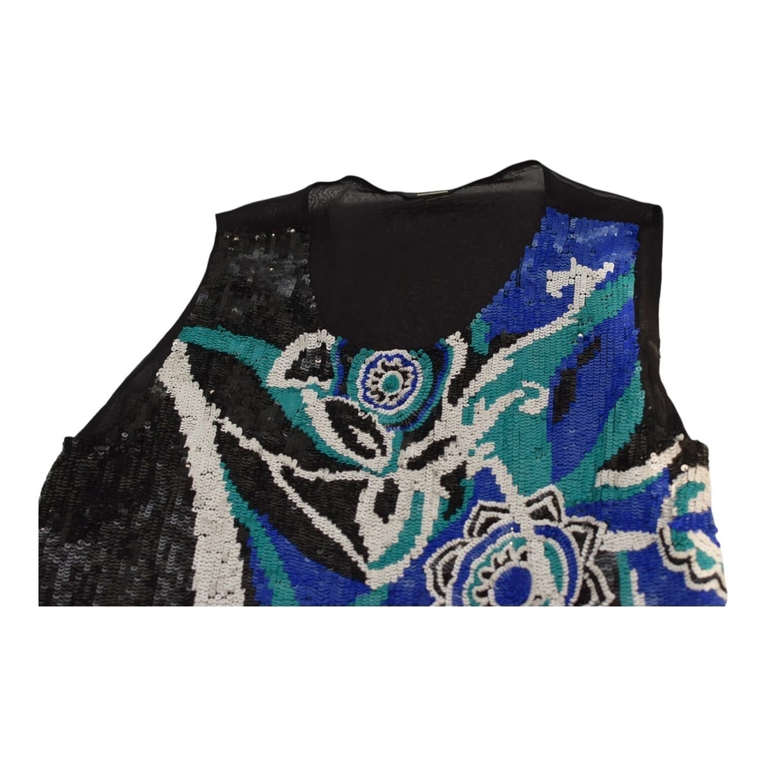 Nenette Sequined Black Blue Turquoise Viscose Sleeveless Tank Mini Dress size 42 - 5
