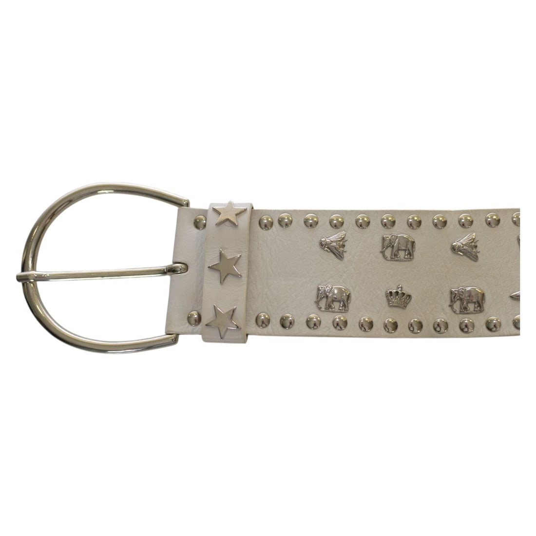 Blumarine White Leather Silver Tone Studs Wide Women's Waist BELT size 42 - 2