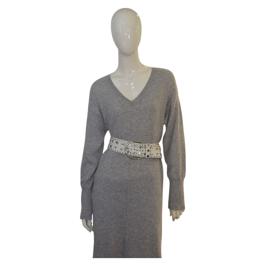 Blumarine White Leather Silver Tone Studs Wide Women's Waist BELT size 42 - 7