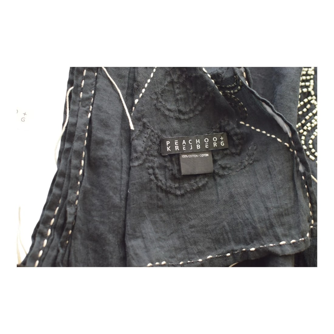 Peachoo + Krejberg Black Embellished Long Scarf – Floral Beadwork Design – NWT - 5