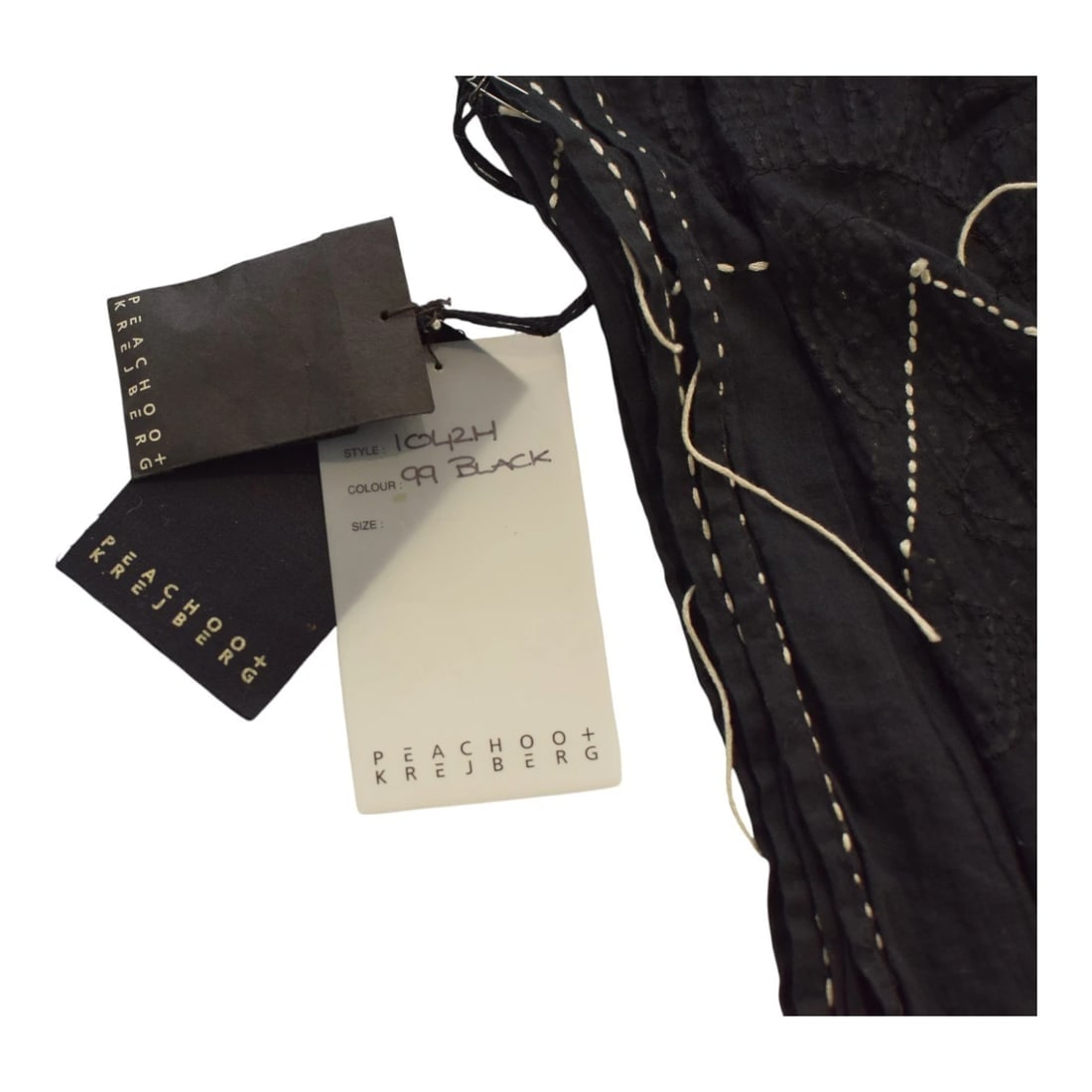 Peachoo + Krejberg Black Embellished Long Scarf – Floral Beadwork Design – NWT - 6