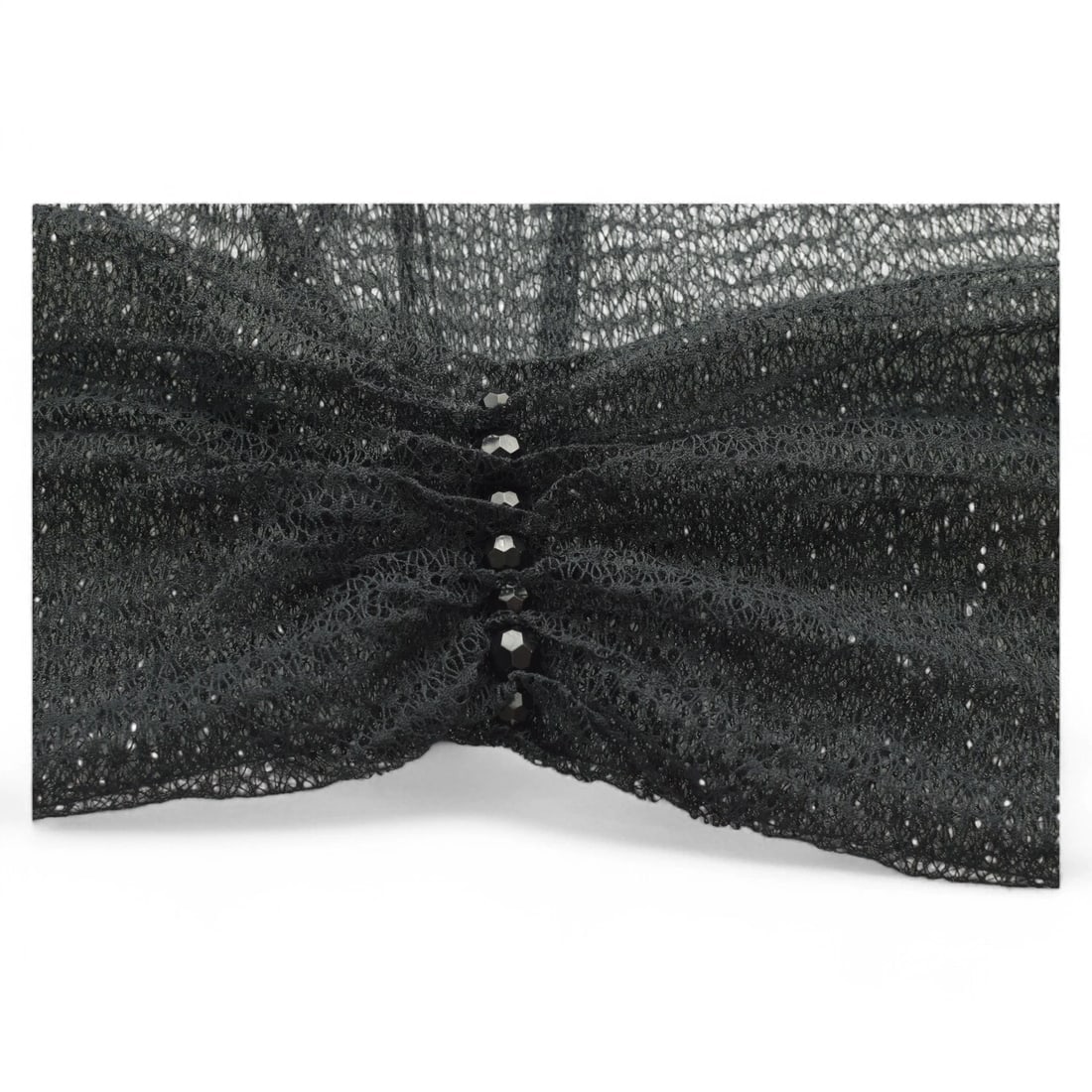 Rosamunda Black Cotton Knit with Beads Long Scarf Foulard Wrap - 2