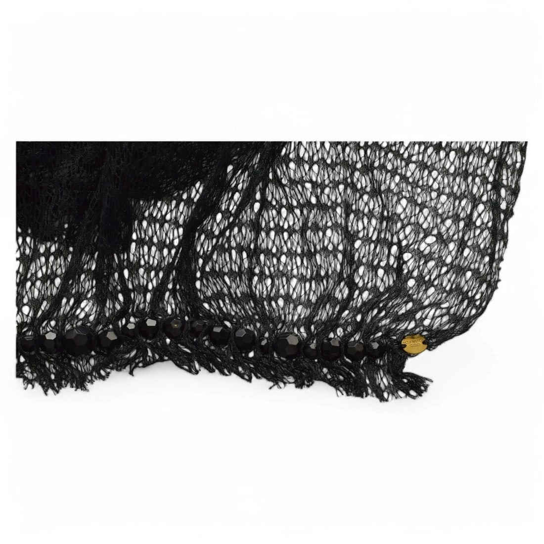 Rosamunda Black Cotton Knit with Beads Long Scarf Foulard Wrap - 3