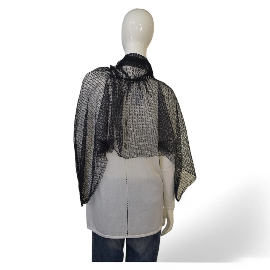 Rosamunda Black Cotton Knit with Beads Long Scarf Foulard Wrap - 7