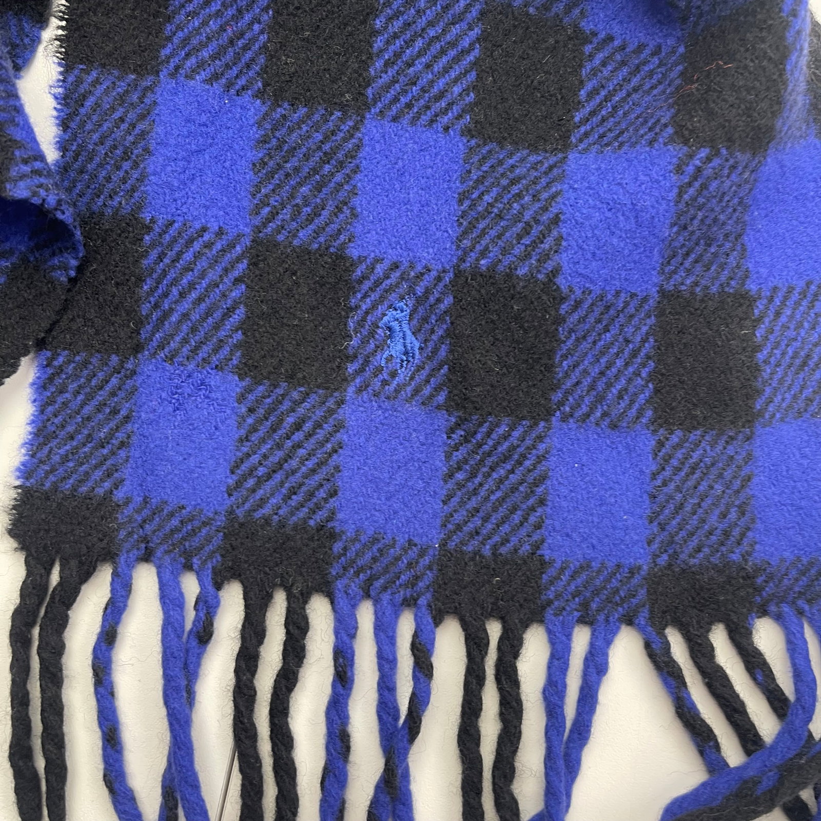 Polo Ralph Lauren Navy Blue Plaid 100% Wool Scarf - 5