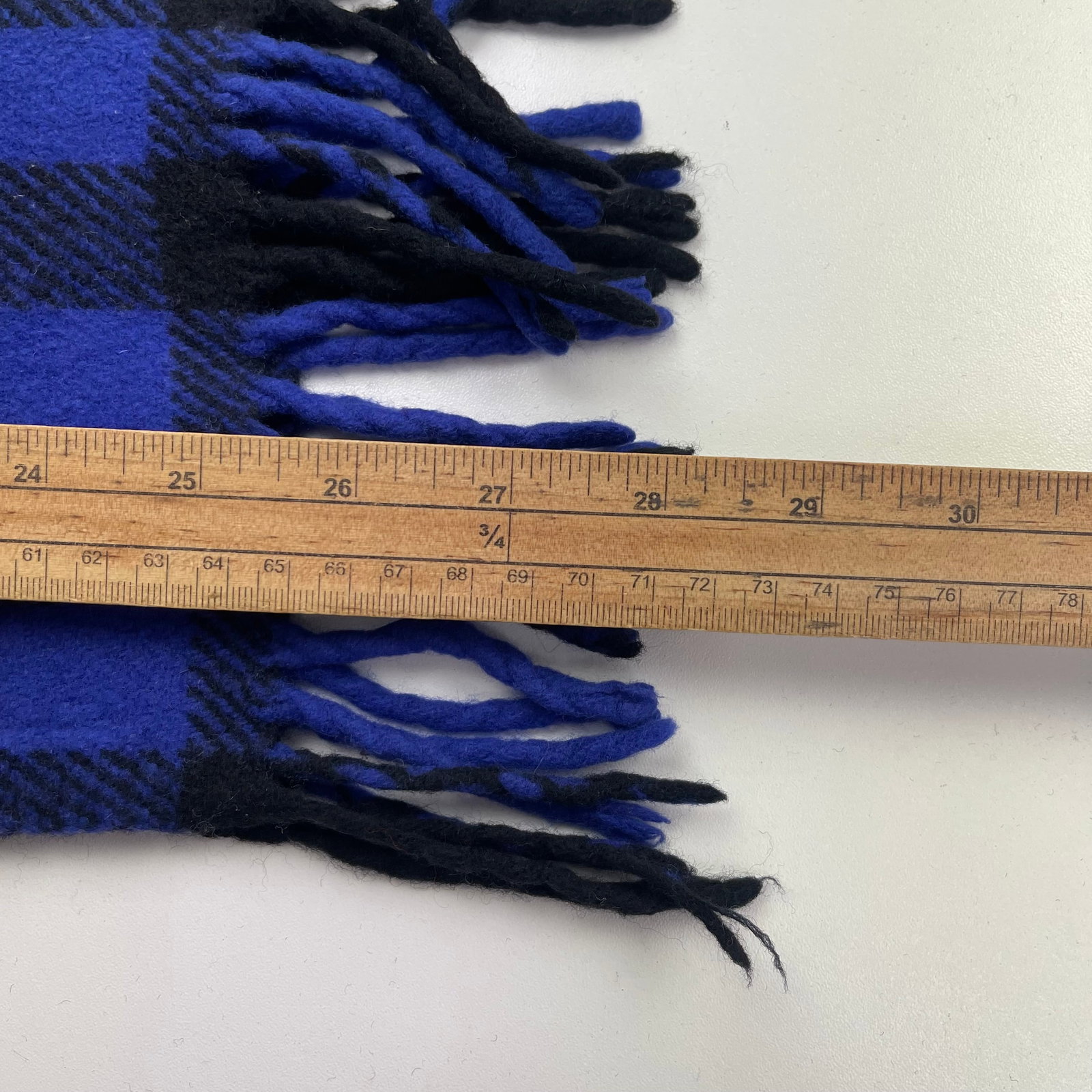 Polo Ralph Lauren Navy Blue Plaid 100% Wool Scarf - 8