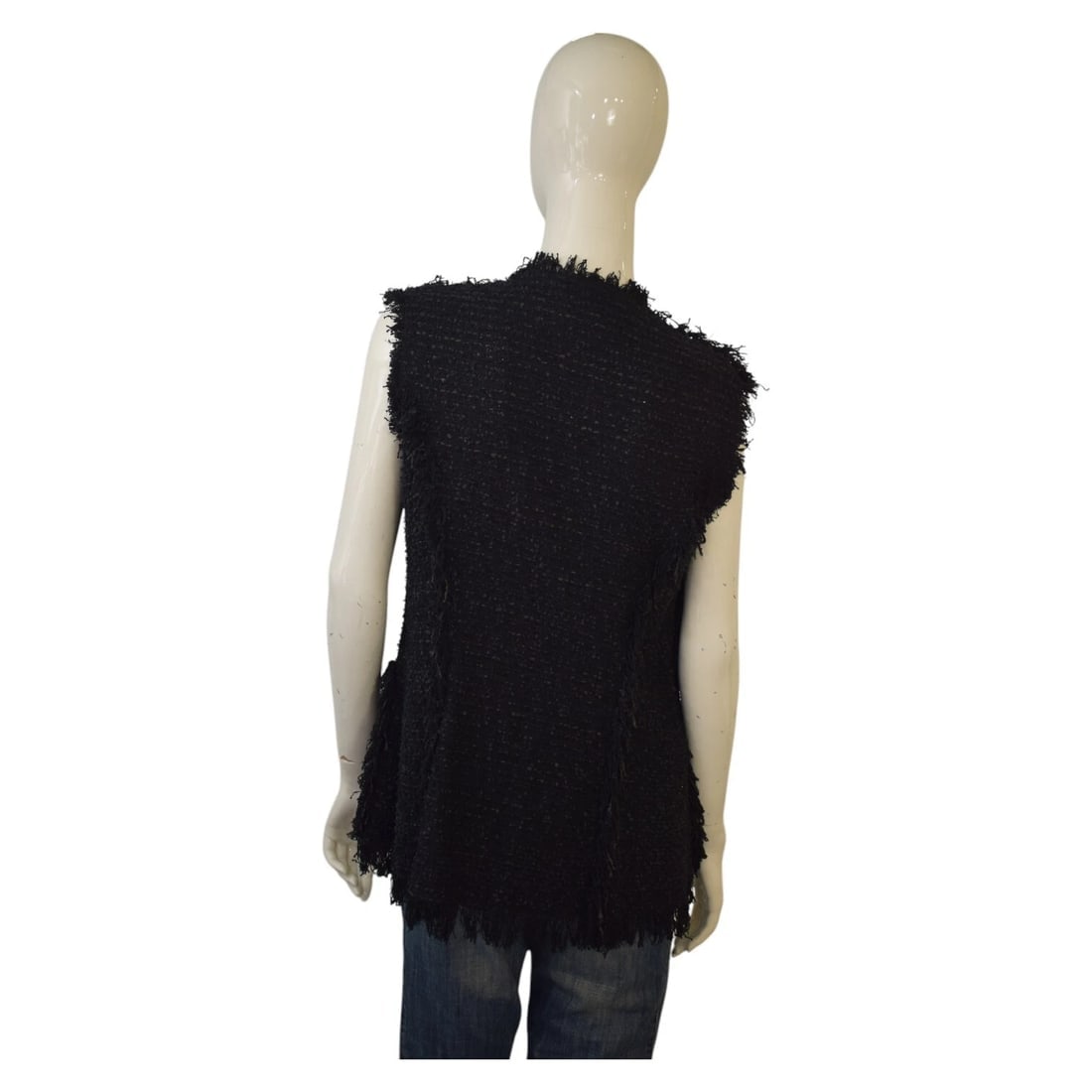 Lanvin Black Fringe Edge Cotton Blend Knit Vest Sleeveless Jacket Gillet size 42 - 2