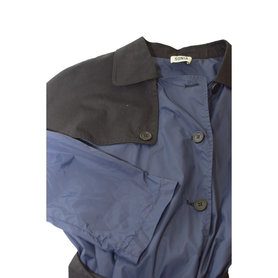 Sonia Rykiel Blue Black Lightweight Double Breasted Trench Belted Jacket size L - 5