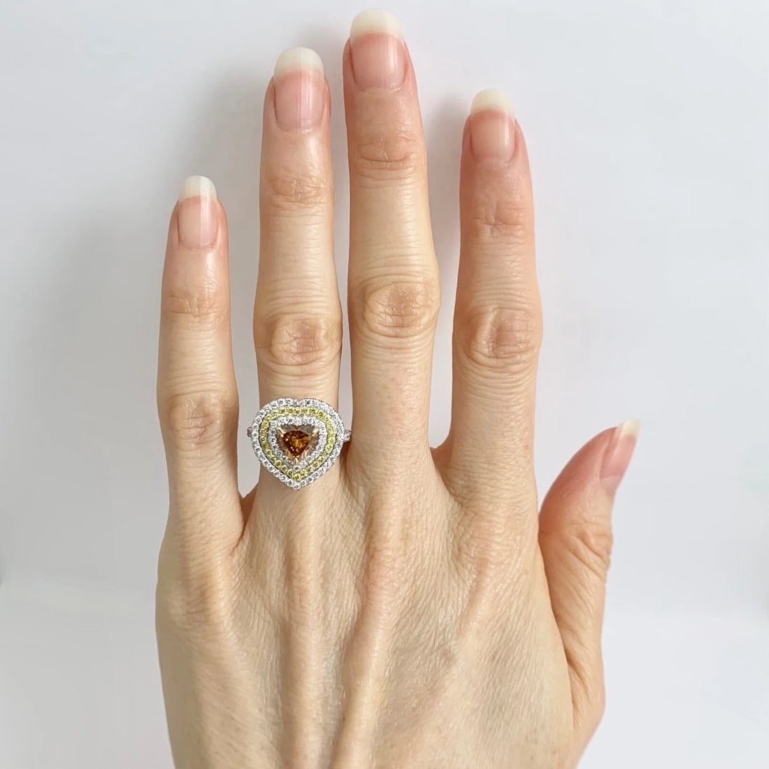 GIA Fancy Brown Orange Yellow Heart Diamond Halo Ring 18K White Gold 1.92 CTW - 2