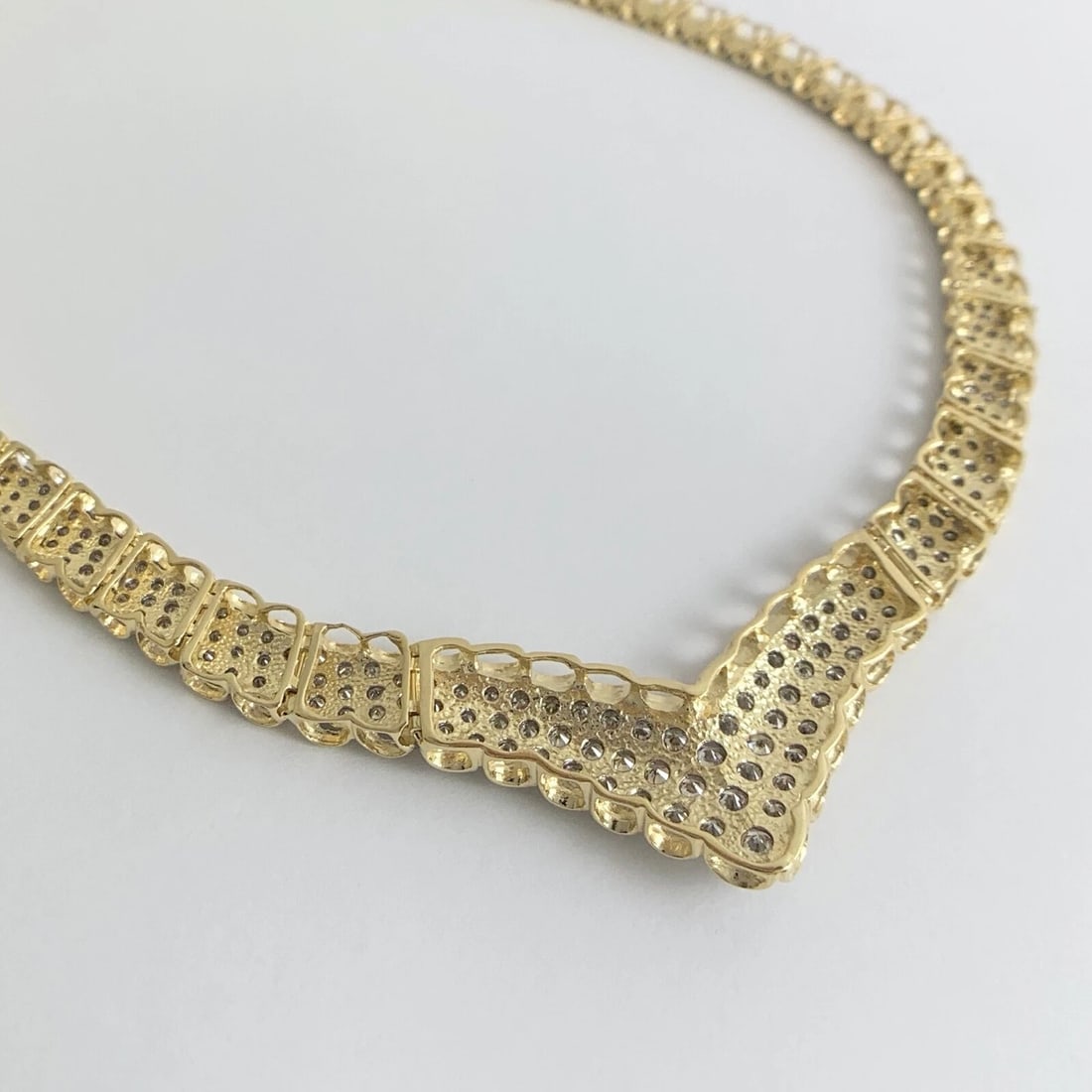 Pave Diamond Two-Tone Chevron Necklace 14K Yellow White Gold 4.10 CTW 37.71 Gram - 8