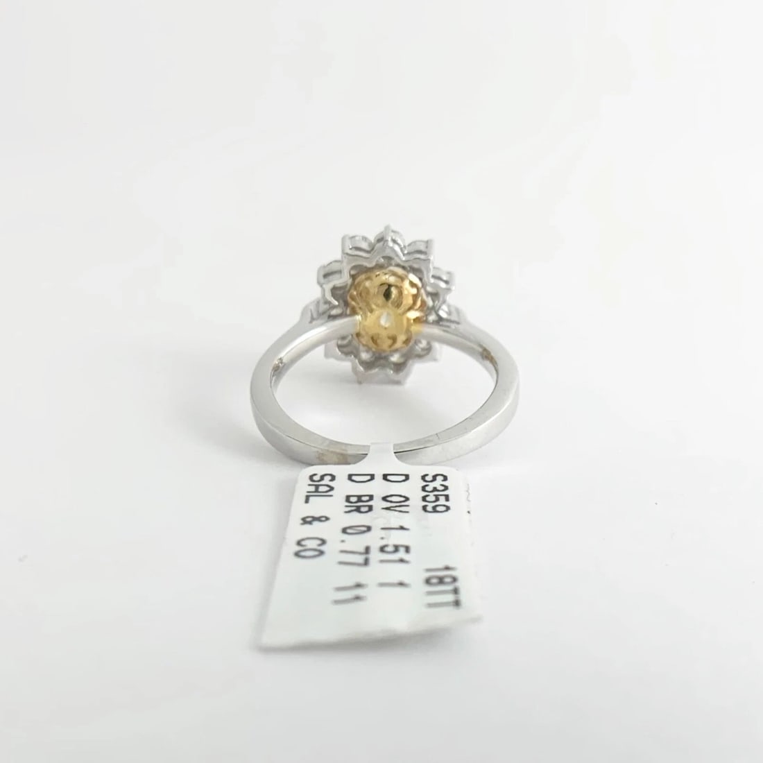 Fancy Light Yellow Oval Diamond Halo Statement Ring 18K White Gold, 2.28 CTW - 9