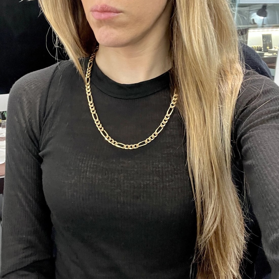 Italian Figaro Chain Necklace 14K Yellow Gold, 21 Inches, 6.8 mm, 40.23 Grams - 4