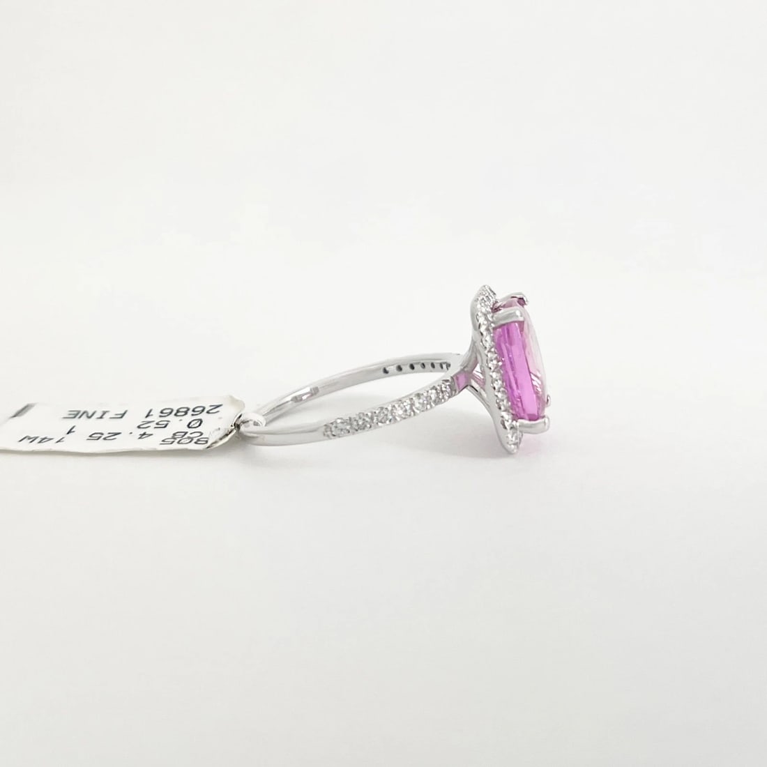 Cushion Pink Sapphire Gemstone Diamond Halo Ring 14K White Gold 4.77 CTW - 6