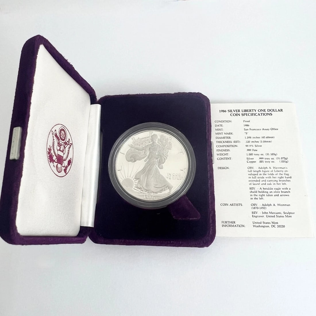 1986 Liberty One Dollar American Eagle Silver Bullion Coin, 1 Ounce Silver - 2