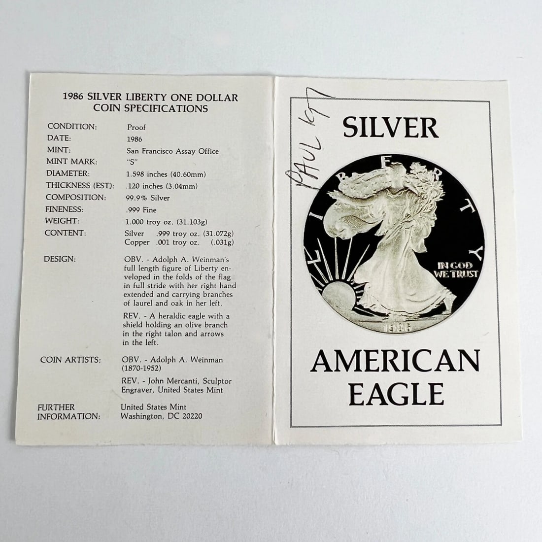 1986 Liberty One Dollar American Eagle Silver Bullion Coin, 1 Ounce Silver - 5