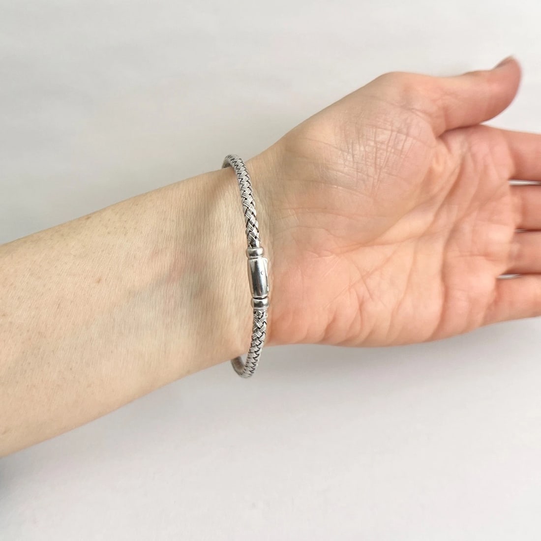 Diamond Cluster Braided Woven Flex Bangle Bracelet Sterling Silver 6.99 Grams - 5
