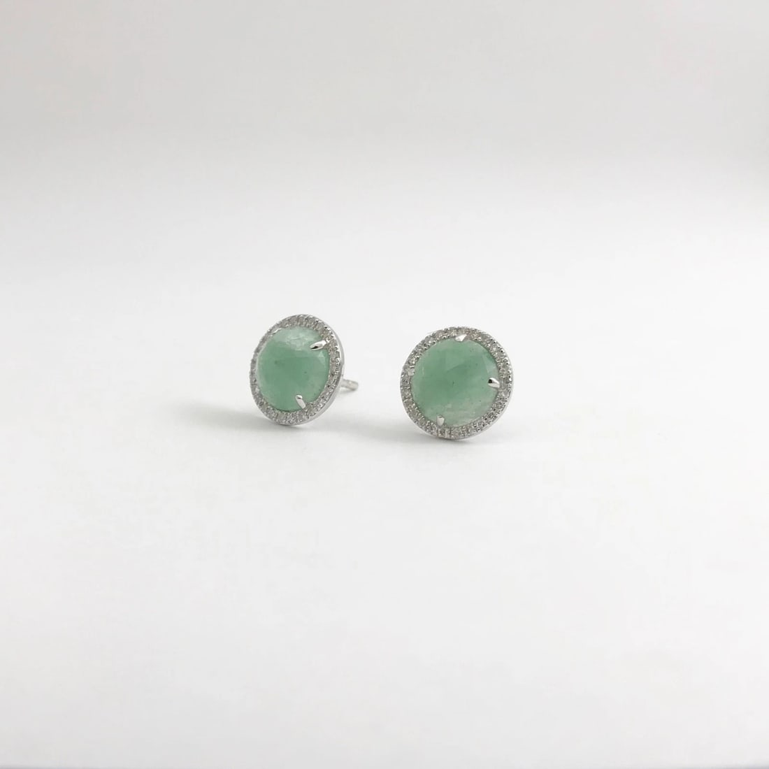 Estate Jade Diamond Halo Stud Earrings 14K White Gold, 3.14 CTW, 2.29 Grams - 6