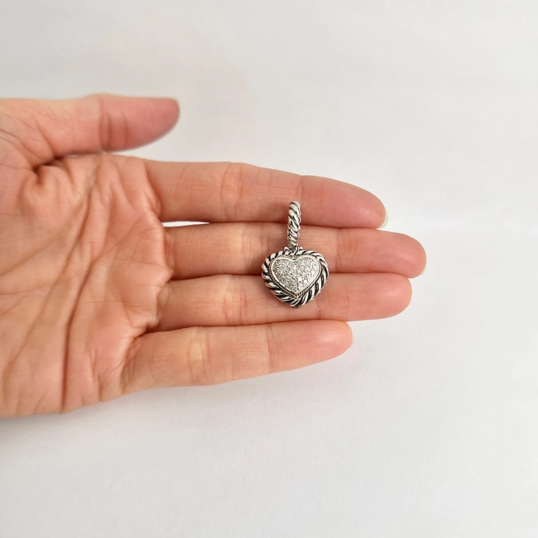 Effy Diamond Rope Heart Pendant 18K Yellow Gold and Sterling Silver, 5.11 Grams - 2