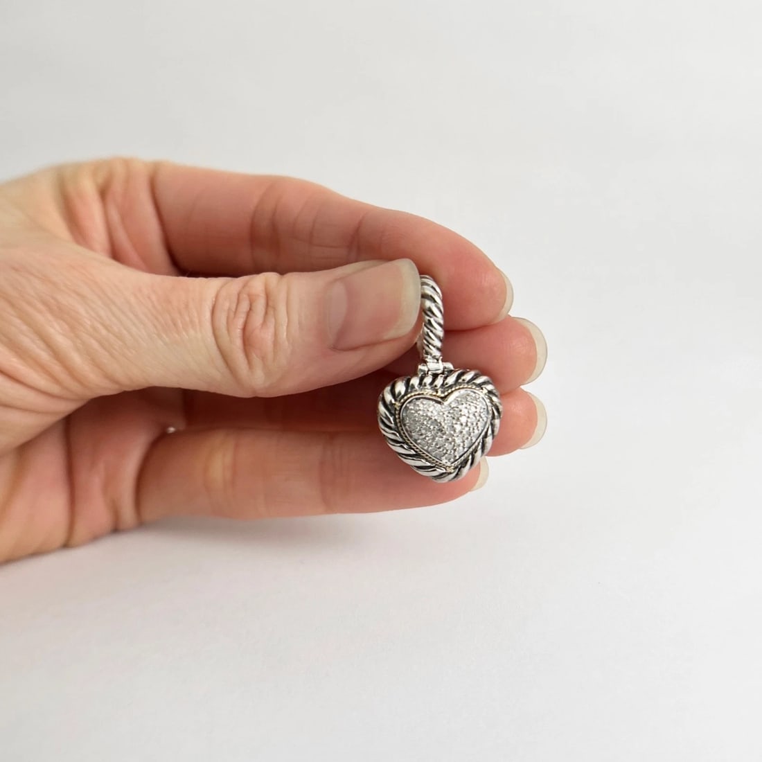 Effy Diamond Rope Heart Pendant 18K Yellow Gold and Sterling Silver, 5.11 Grams - 3