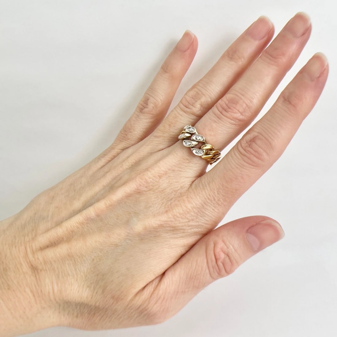 Diamond Cuban Curb Chain Link Statement Ring 18K Yellow Gold, 7.93 Grams - 3