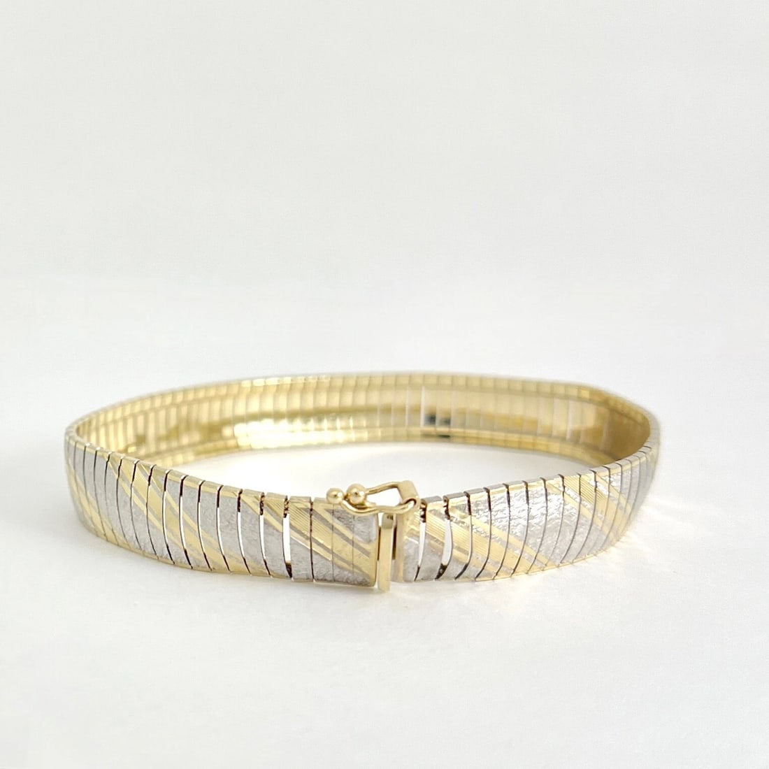 Estate Italian Two-Tone Omega Bracelet 14K Yellow White Gold, 14.53 Grams - 6