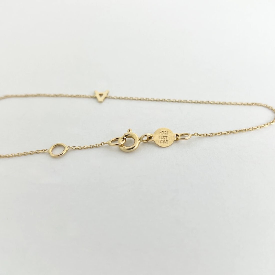 Italian Letter A Initial Chain Bracelet 14K Yellow Gold, .77 Grams - 8