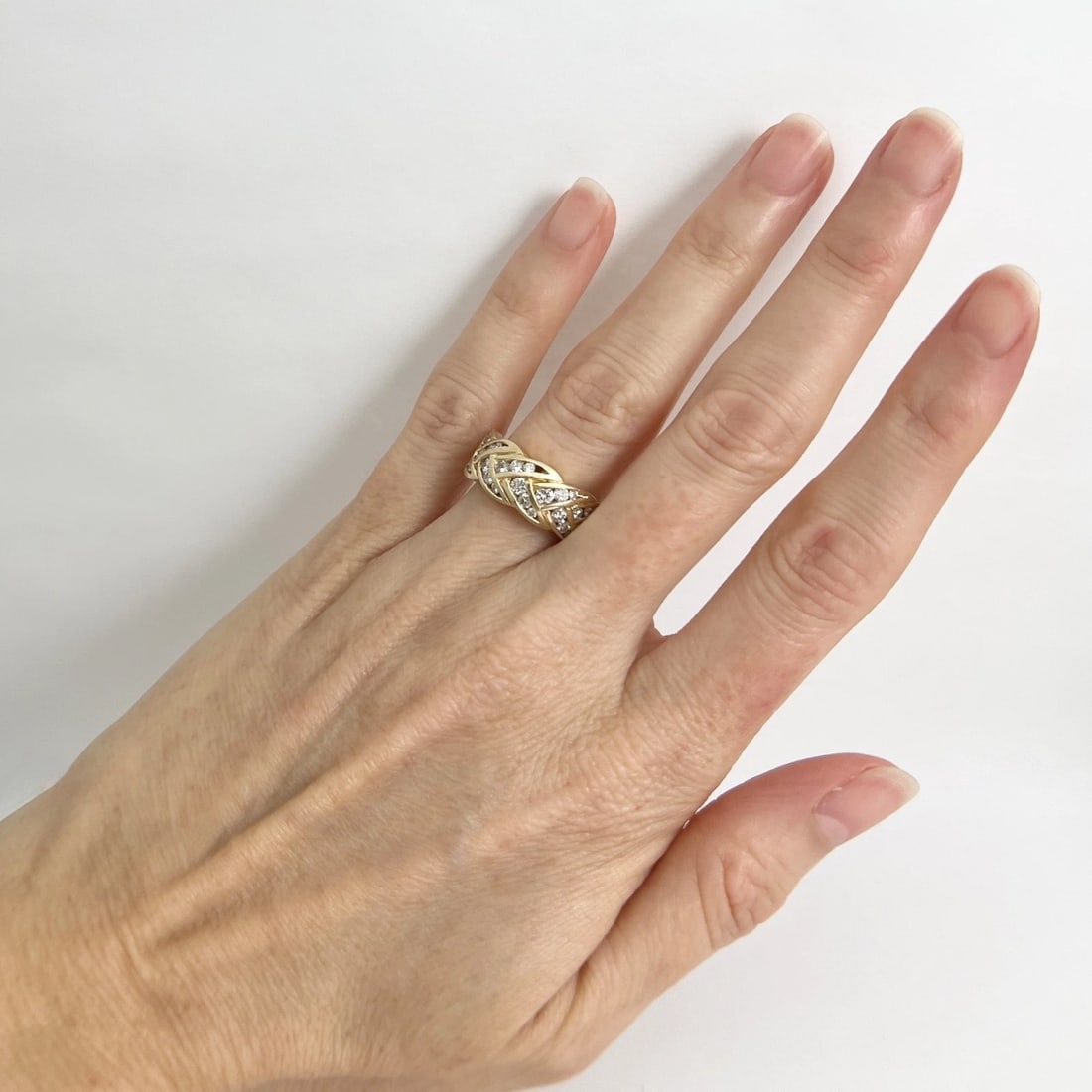 Estate Channel Set Diamond Woven Braided Ring 14K Yellow Gold, 5.99 Grams - 3