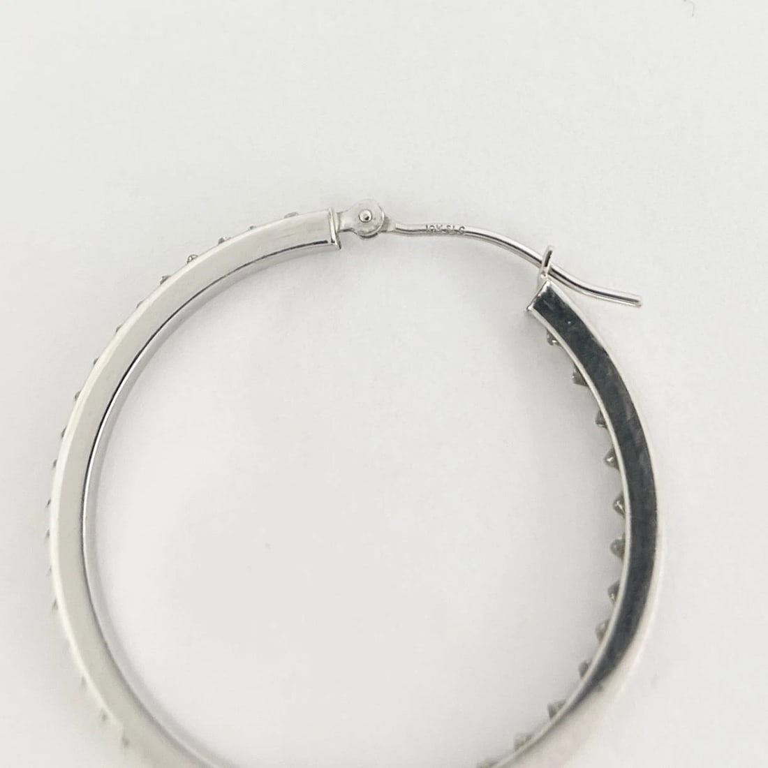 Thin Inside-Out Rhinestone Hoop Earrings 10K White Gold, 1.25 Inches, 1.63 Grams - 7