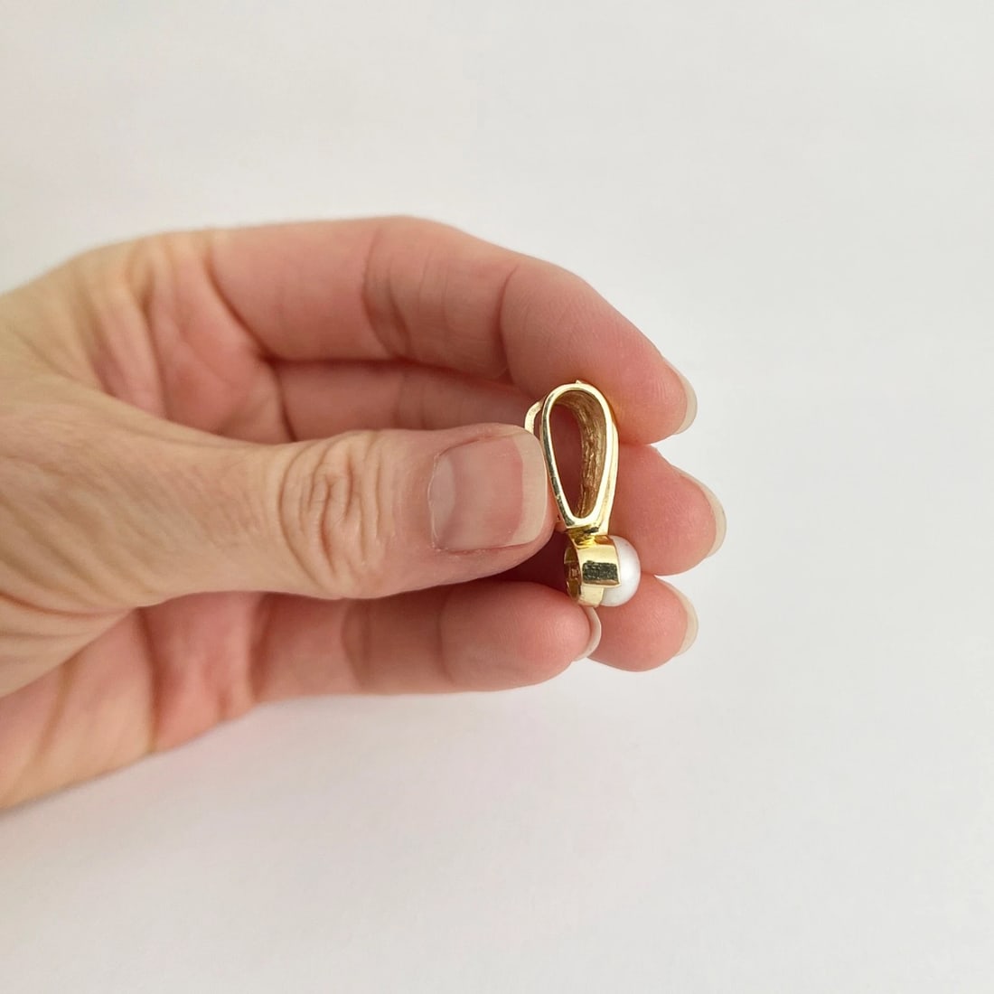 Estate Pearl CZ Drop Necklace Pendant 14K Yellow Gold, 3.61 Grams - 3