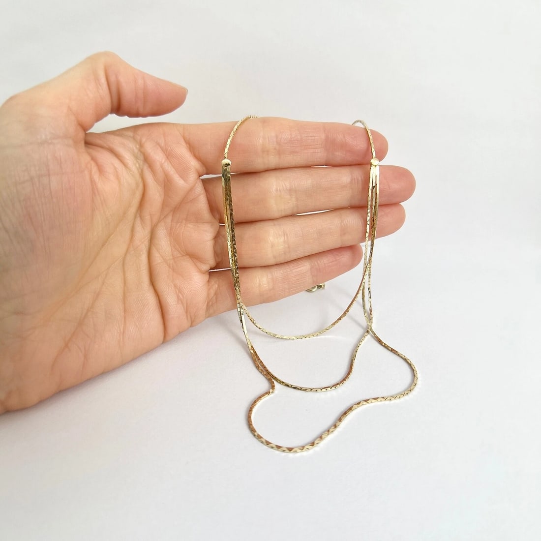 Italian Thin Multi Strand Triple Layer Chain Necklace 14K Yellow Gold, 6.23 Gram - 4