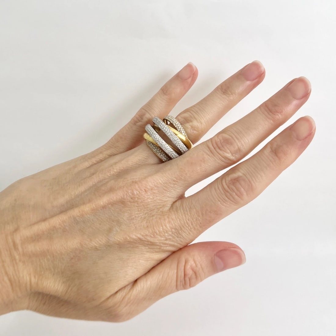 Estate Two-Tone Diamond Crisscross Statement Ring 18K Yellow Gold, 13.93 Grams - 3