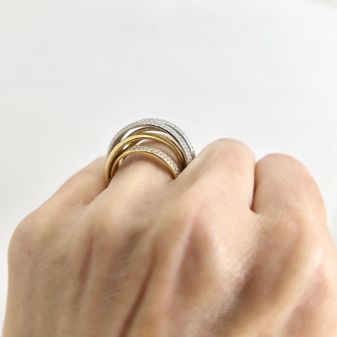 Estate Two-Tone Diamond Crisscross Statement Ring 18K Yellow Gold, 13.93 Grams - 4