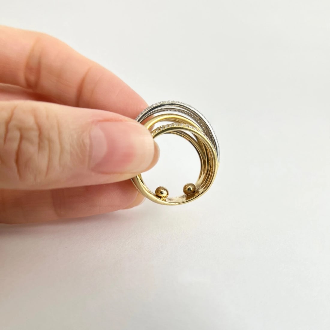 Estate Two-Tone Diamond Crisscross Statement Ring 18K Yellow Gold, 13.93 Grams - 5