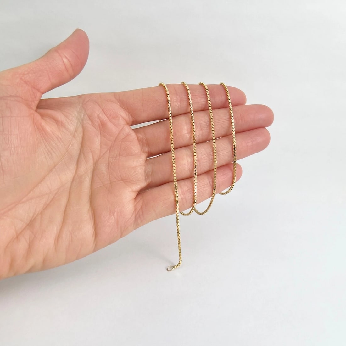 Long Thin Box Chain Necklace 14K Yellow Gold, 24 Inches, 1.4 mm, 5.83 Grams - 2