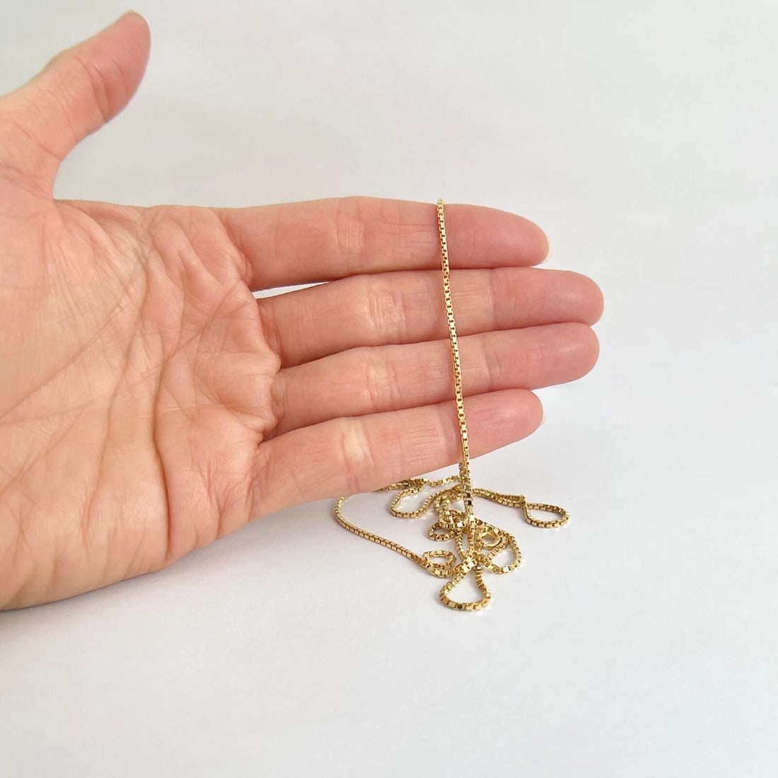 Long Thin Box Chain Necklace 14K Yellow Gold, 24 Inches, 1.4 mm, 5.83 Grams - 4