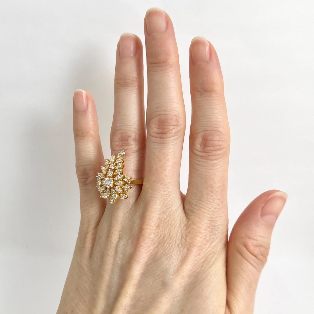 Diamond Cluster Cocktail Statement Ring 14K Yellow Gold .61 CTW, 6.07 Grams - 2