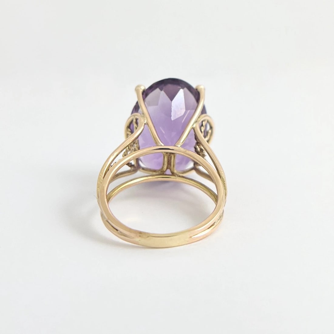 Estate Big Oval Purple Amethyst Cocktail Statement Ring 14K Yellow Gold 12.17 Gr - 7