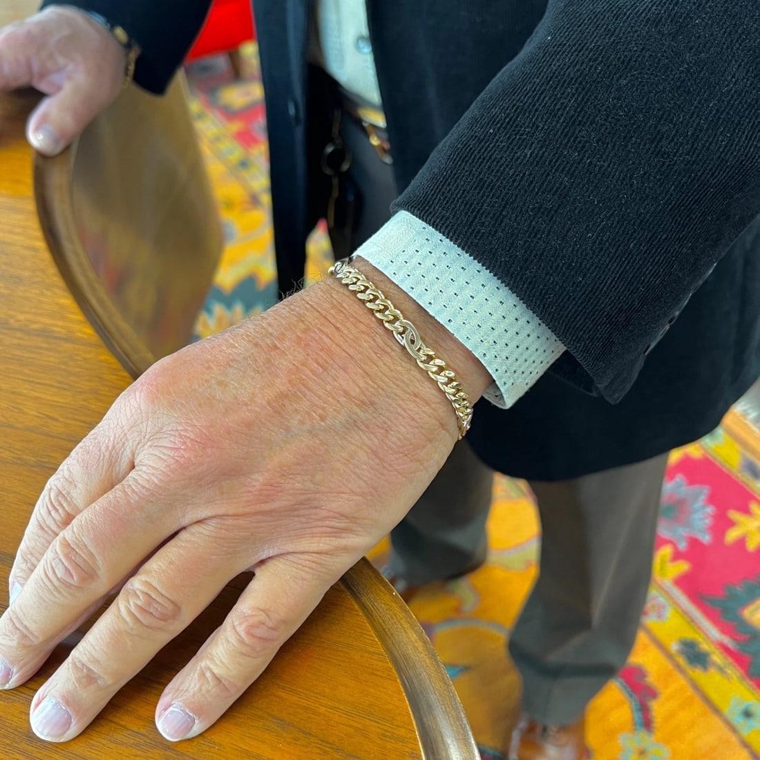 Men's Italian Curb Cuban Chain Bracelet 18K Yellow Gold, 8.25 Inches, 31.91 Gram - 4