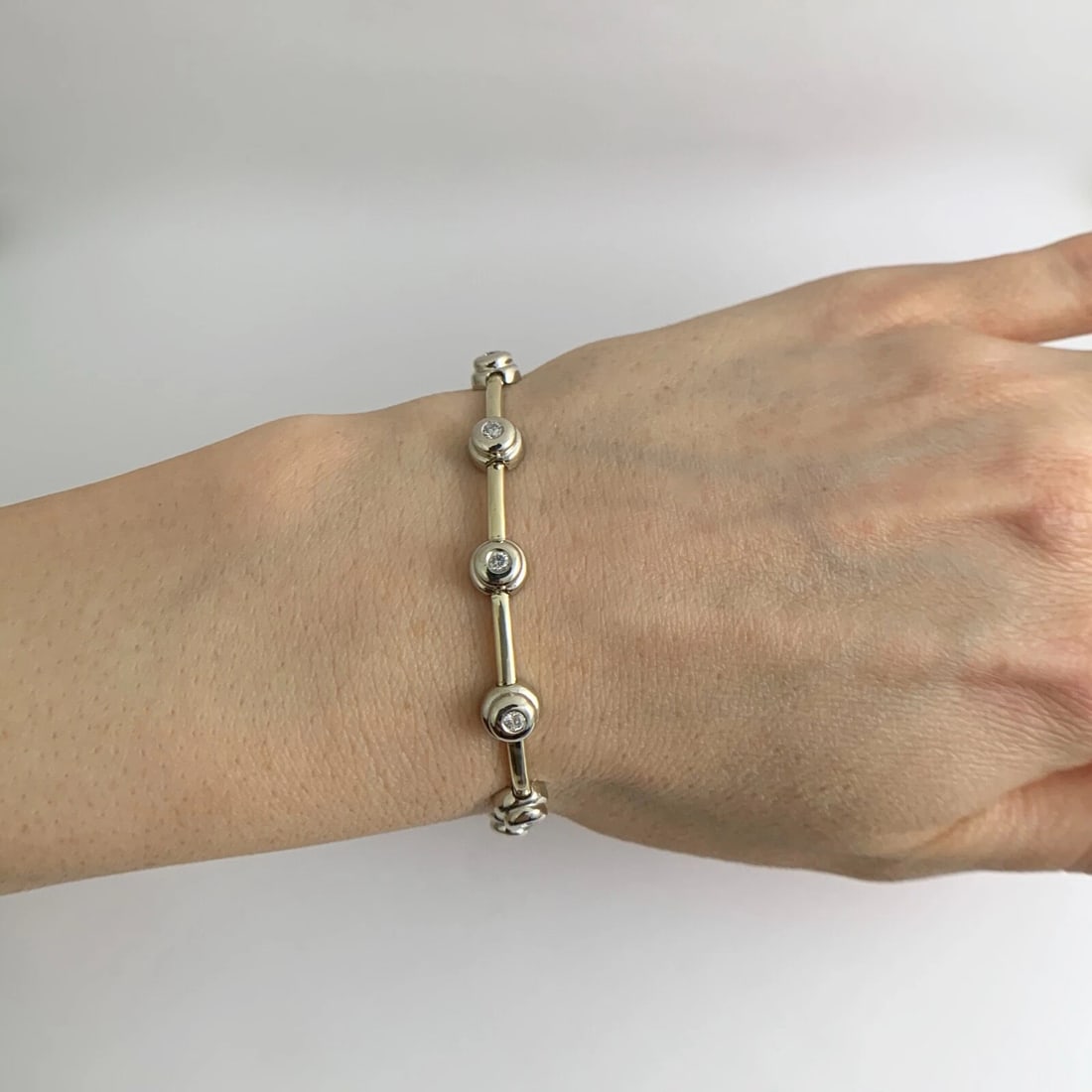 Diamond Two-Tone Bezel Tennis Bracelet 14K Yellow White Gold .48 CTW, 14.27 Gram - 2