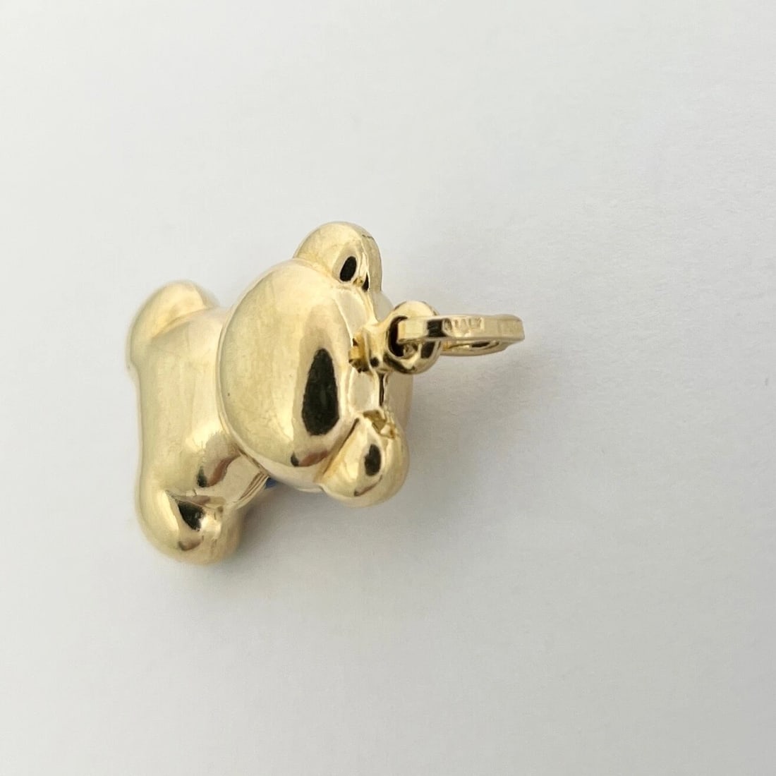 Italian Blue Green Enamel Teddy Bear Charm Pendant 14K Yellow Gold, 2.55 Grams - 7